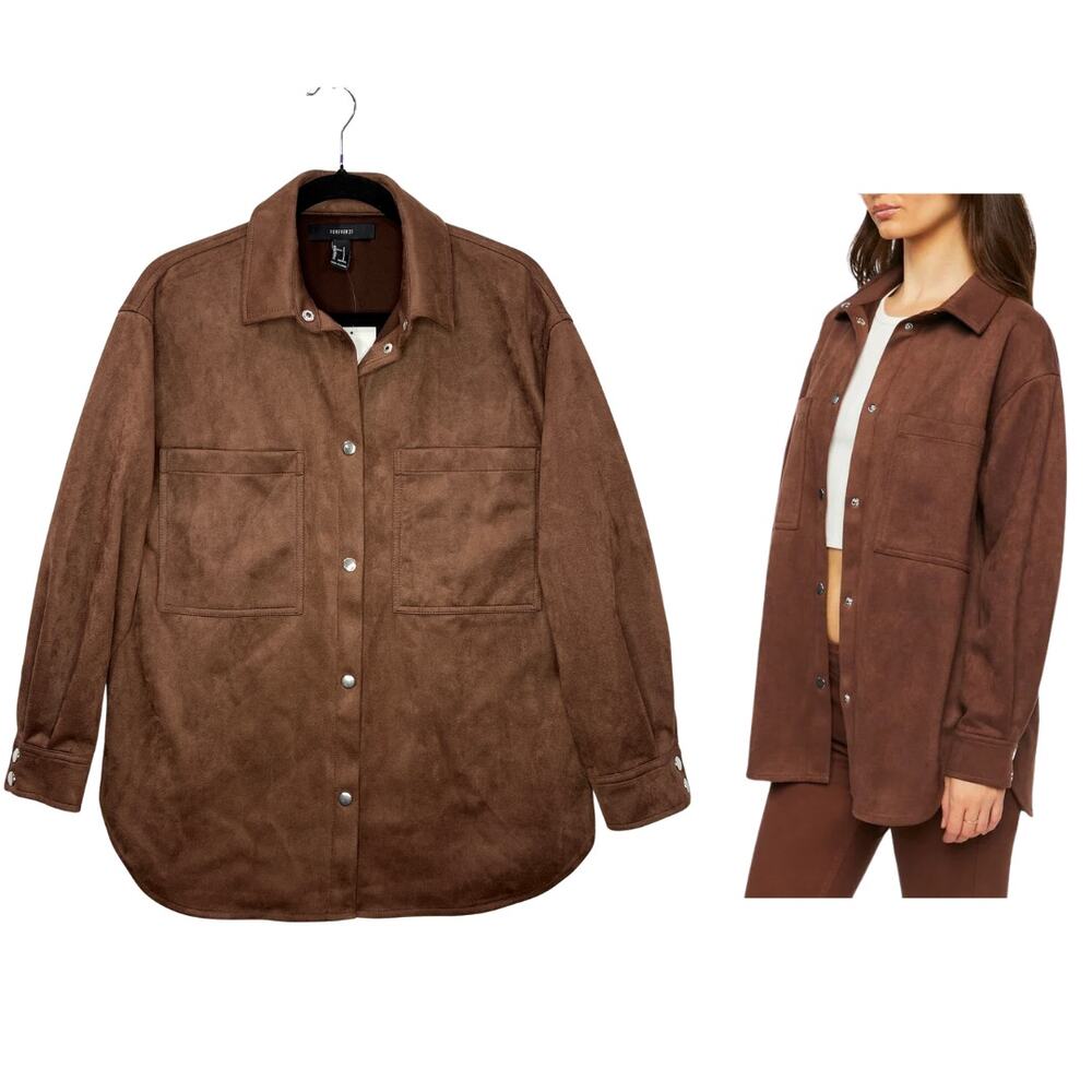 Forever 21 Womens Size S Shacket NEW Brown Faux Suede Snap Button Jacket Top